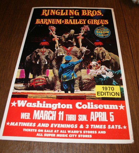 SELTENE Vintage Zirkus Poster klingelnde Brüder & Barnum & Bailey Fensterkarte 1970 - Bild 3 von 10