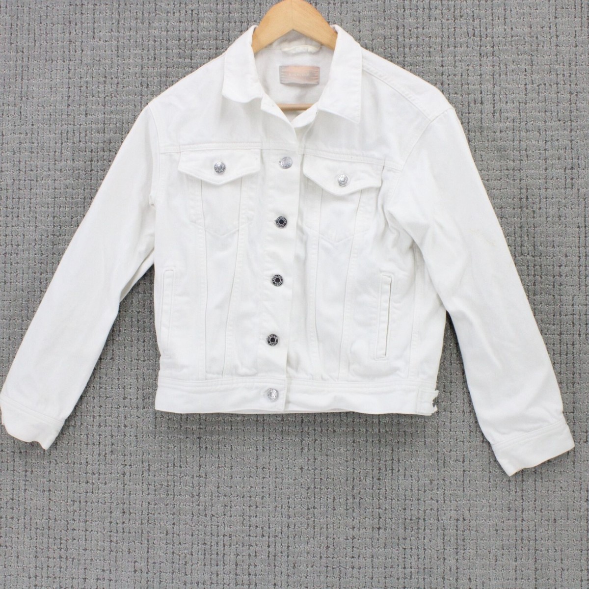 Everlane Denim Jacket Womens XS White Solid Button Front Cropped Casual