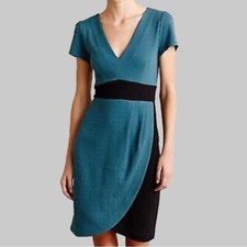Anthropologie Maeve Splitshade Tulip Hem Knit DressSize XS V-Neck Teal Black