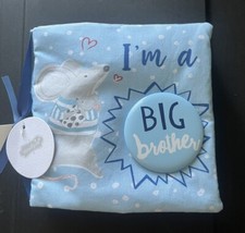 NEW NWT MUDPIE I'm a BIG BROTHER SOFT BOOK  PIN SET BABY BOOK BLUE MOUSE GIFT