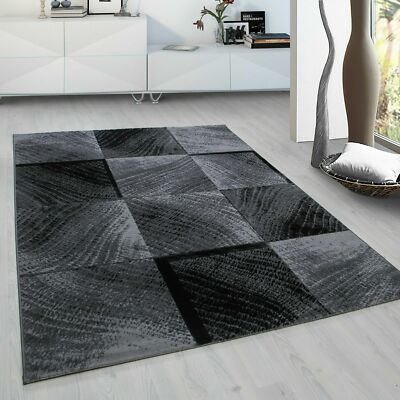CHECK 8003 MODERNER DESIGN TEPPICH SCHWARZ GRAU WEICH GROSSER BODEN SCHLAFZIMMERTEPPICH RUGS