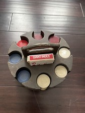 Vintage Wooden Poker Chip Carousel With 2 Deck Card Holder + Chips