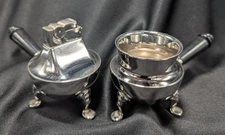 Vintage ASR Pair Footed Cigarette Lighter & Ashtray Rhodium Finish USA Table Top