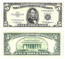 1953-A $5 Silver Certificate F-A Block Fr. 1656 Circ. #8235