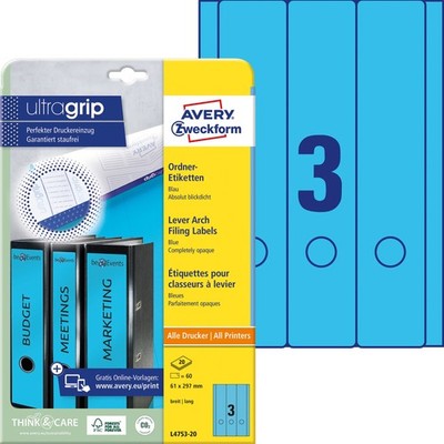Avery Zweckform L4753-20 Folder Labels for Wide Folders Long e.g. for Leitz Elba