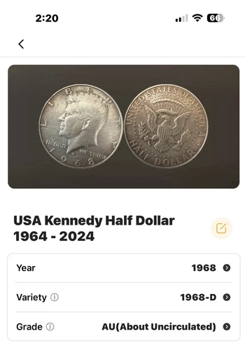 1968 D Kennedy Half Dollar AU About Uncirculated 40% Silver Clad 50c Coin