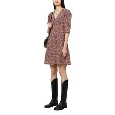 The Kooples Puff Sleeve Crepe Mini Dress Size 3 Large Ditsy Floral Dark Romantic