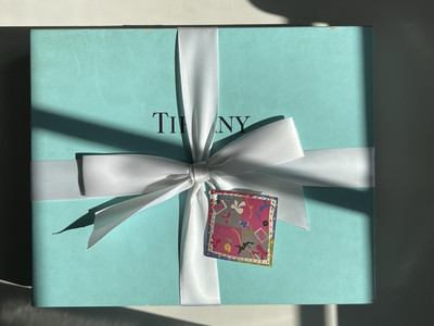 Vintage Tiffany Co + Susan Komen Foundation Silk Jacquard Scarf and Perfume Set