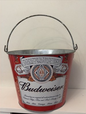 Vintage roter Budweiser Metall Eiskübel/Biereimer Retro Barware AB Logo Requisite