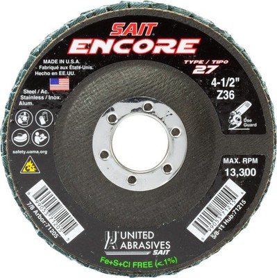 United Abrasives SAIT 71205 4-1/2x7/8 Encore Type 27 No Hub Zirconium Flap Di...