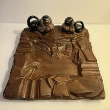 Vintage 70s MCM Dogs Basset Hounds Holland Mold Ashtray Catchall Brown/Black