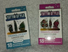 Lot of 2 Smart Care Tattoo Style Waterproof Adhesive Bandages Skulls 36 Total