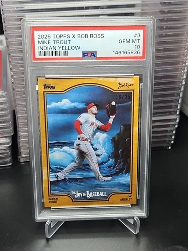 2025 Topps Bob Ross Joy of Baseball Mike Trout Indian Yellow /25 PSA 10 Angels