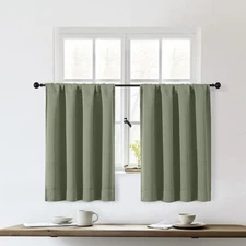 Sally Blackout Kitchen Curtains 36 Inch 40"W x 36"L (Pack of 2) Sage Green