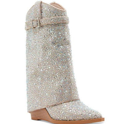 Madden Girl Joe Rhinestone Western Wedge Booties Silver Multi Size 6 NIB