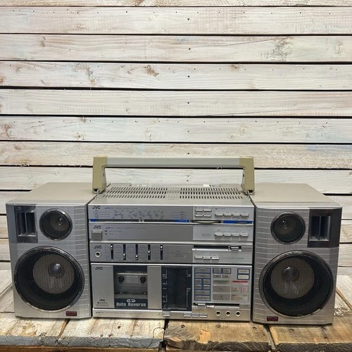 Vintage JVC PC-R55-JW Boombox Stereo Dual Cassette Silver 1980s Japan