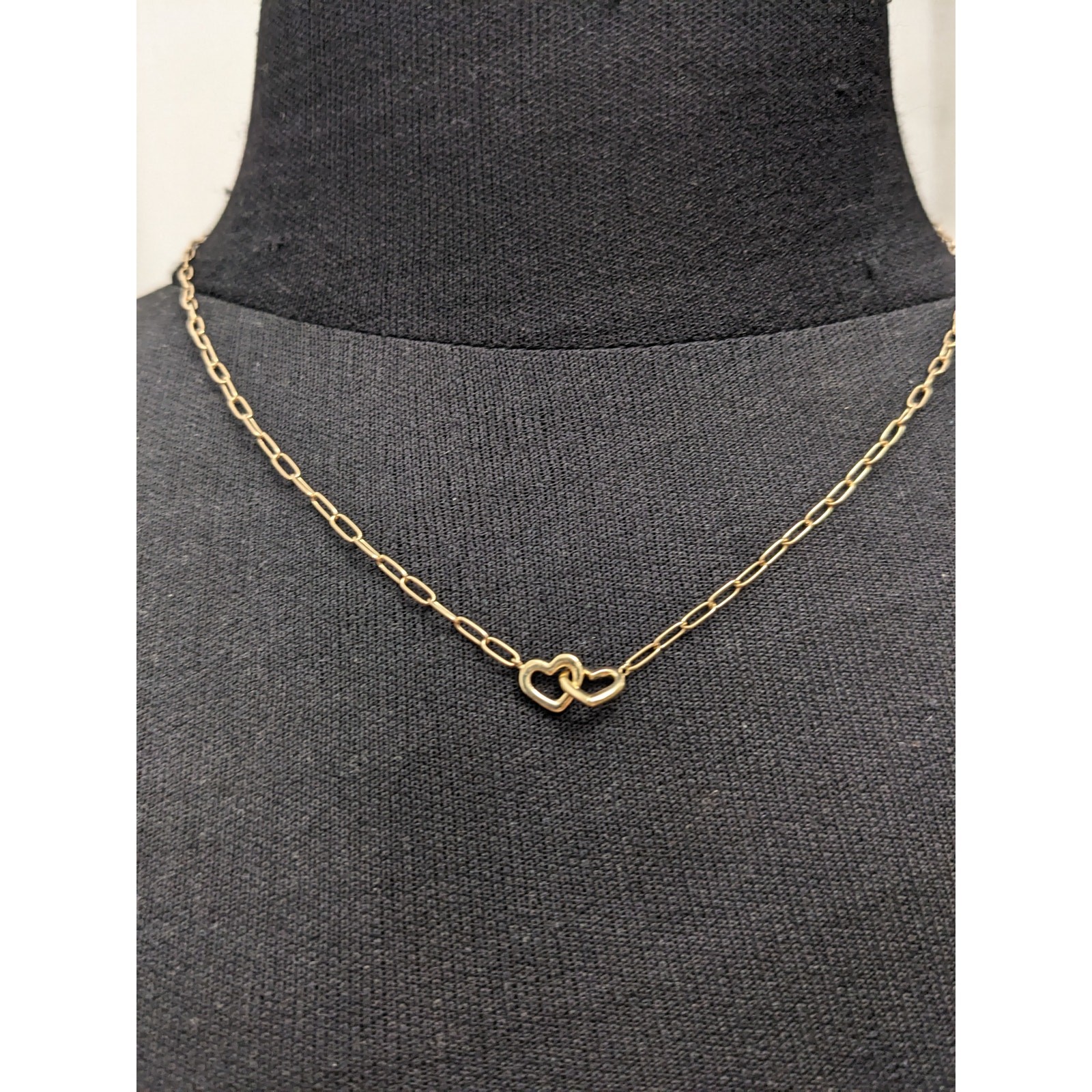 Preowned 14k Yellow Gold Paper Clip Necklace with Interlocking Hearts 17.5in