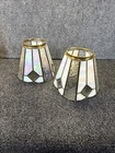 Vtg~Pair of Tiffany Style Lampshades~Irridescent/Mother of Pearl/Glass/Brass