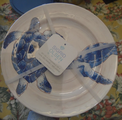 SIGRID OLSEN MELAMINE Coastal Sea Turtles Set of 4 Luncheon Plates New! 8-3/4''