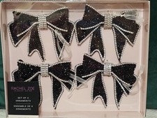 4 Rachel Zoe GLAM BLACK BEADED BOW ORNAMENTS TREE retro viral