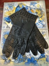 Vintage 1902-1950 Titche-Goettinger French Kid Leather Embroidered Gloves Size 7