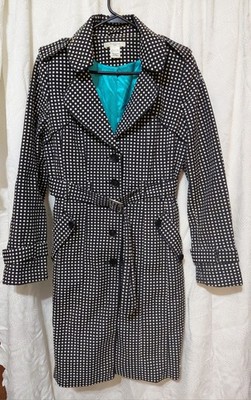 Vertigo Paris Black With White Polka Dots Trench Coat Blue Lined Size L