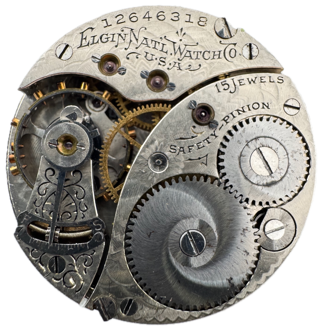 Antique 0s 1907 Elgin 15 Jewel Mechanical Hunter Pocket Watch Movement 354 USA