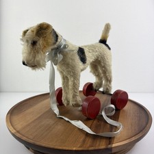 VTG Steiff Fox Terrier Pull Toy 10  US Zone Mohair Ear Button Tag Germany