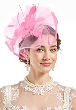 2025 Kentucky Feather Mesh Fascinators Derby Hats for Women One Size Pink