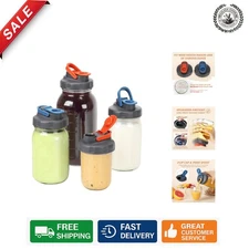 4 Count Wide Mouth Jar Lids - Flip Cap for Spills and Leak Prevention