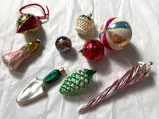 Vtg Mercury Glass Ornament Lot 9 Poland Japan Germany Mica Angel Pinecone Ball