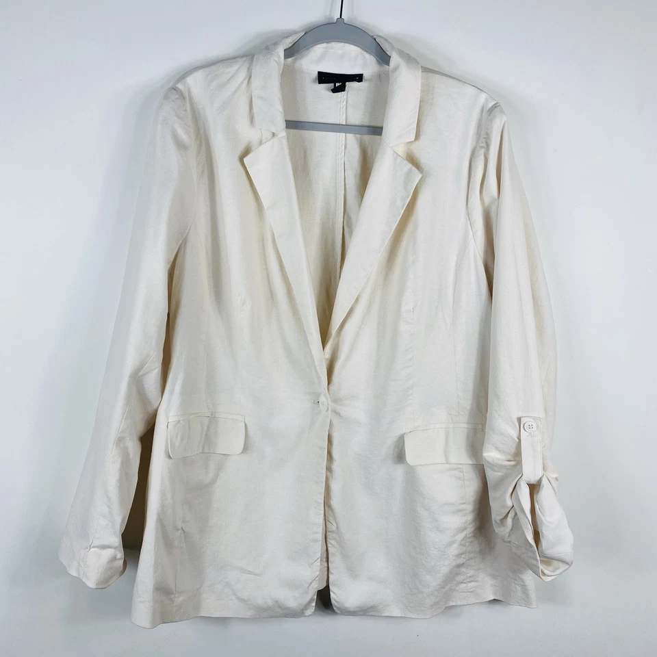 Chaqueta Blazer Lane Bryant Talla 16 Mezcla de Lino Tostada Informal Carrera Foto 3 de 4