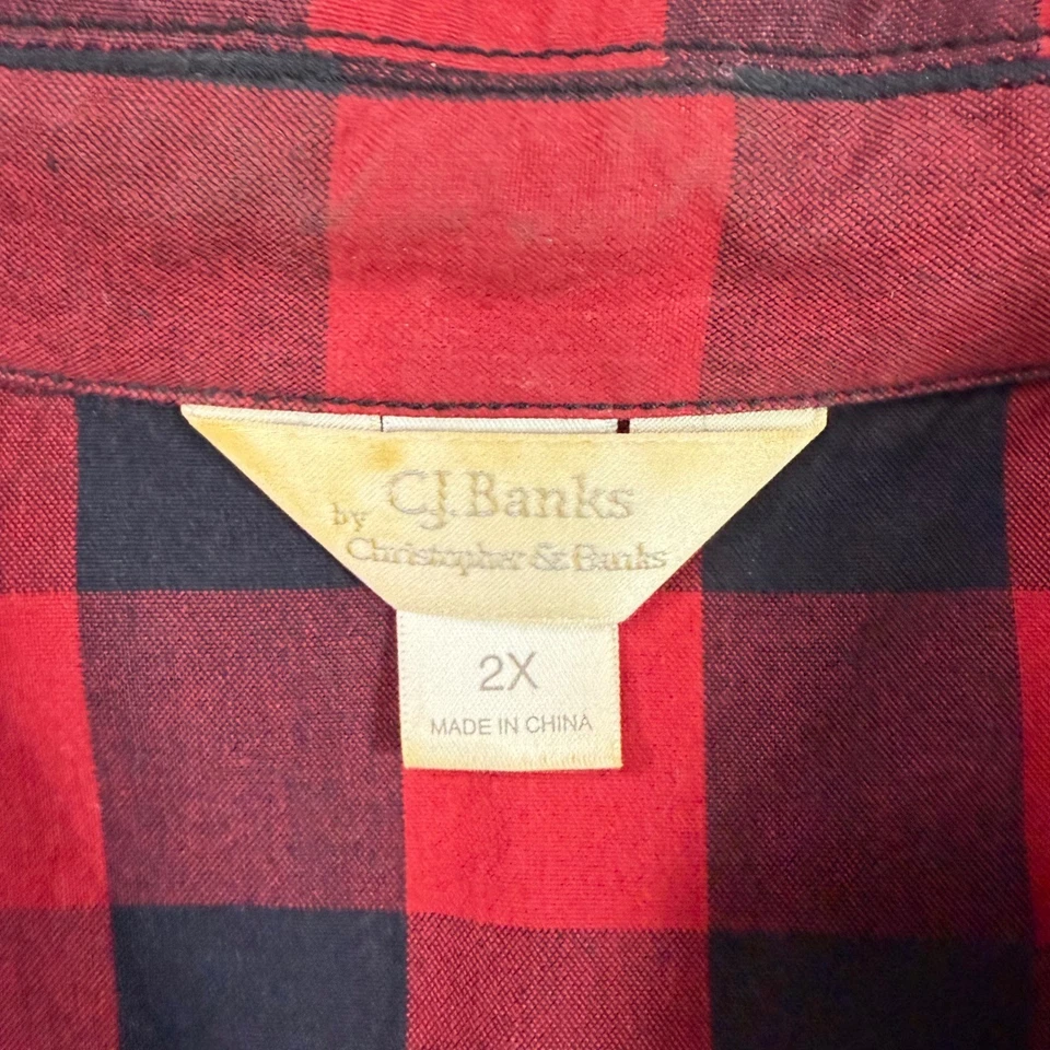 CJ Banks Women's 2X Red Black Buffalo Plaid Button Front Jacket Cotton Blend - Image 2 of 4