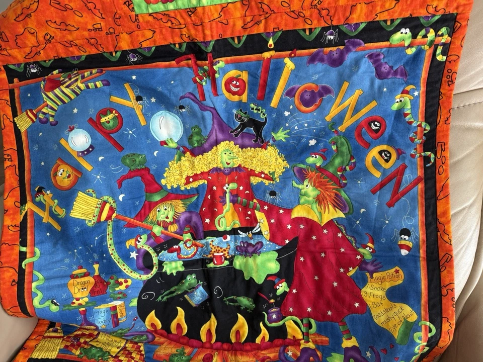 Moda Happy Halloween Handmade Quilted Blanket Throw Ghoul Friends Witch Cats 48” - Image 2 of 4