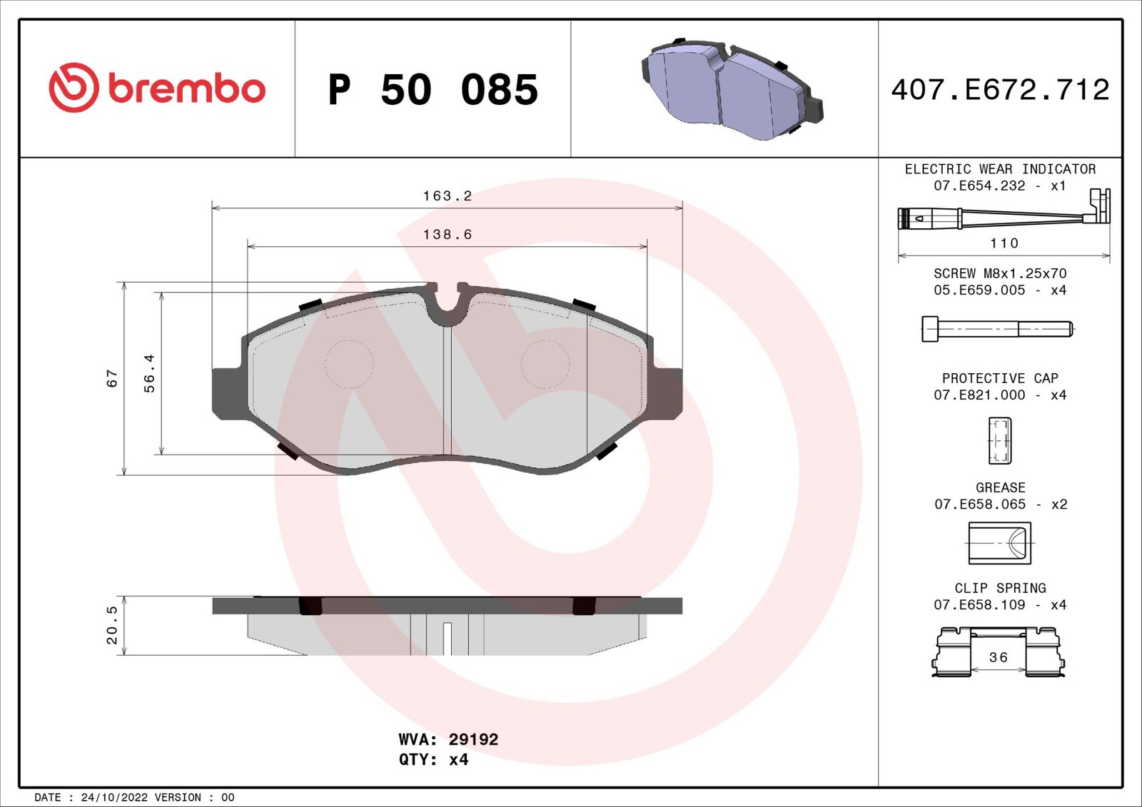 Plaquettes de frein Brembo P 50 085 garniture céramique premium pour disque de frein avant