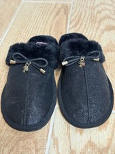 Kate Spade New York Lacey Black Glitter Faux Fur Bow Slippers Size 7B