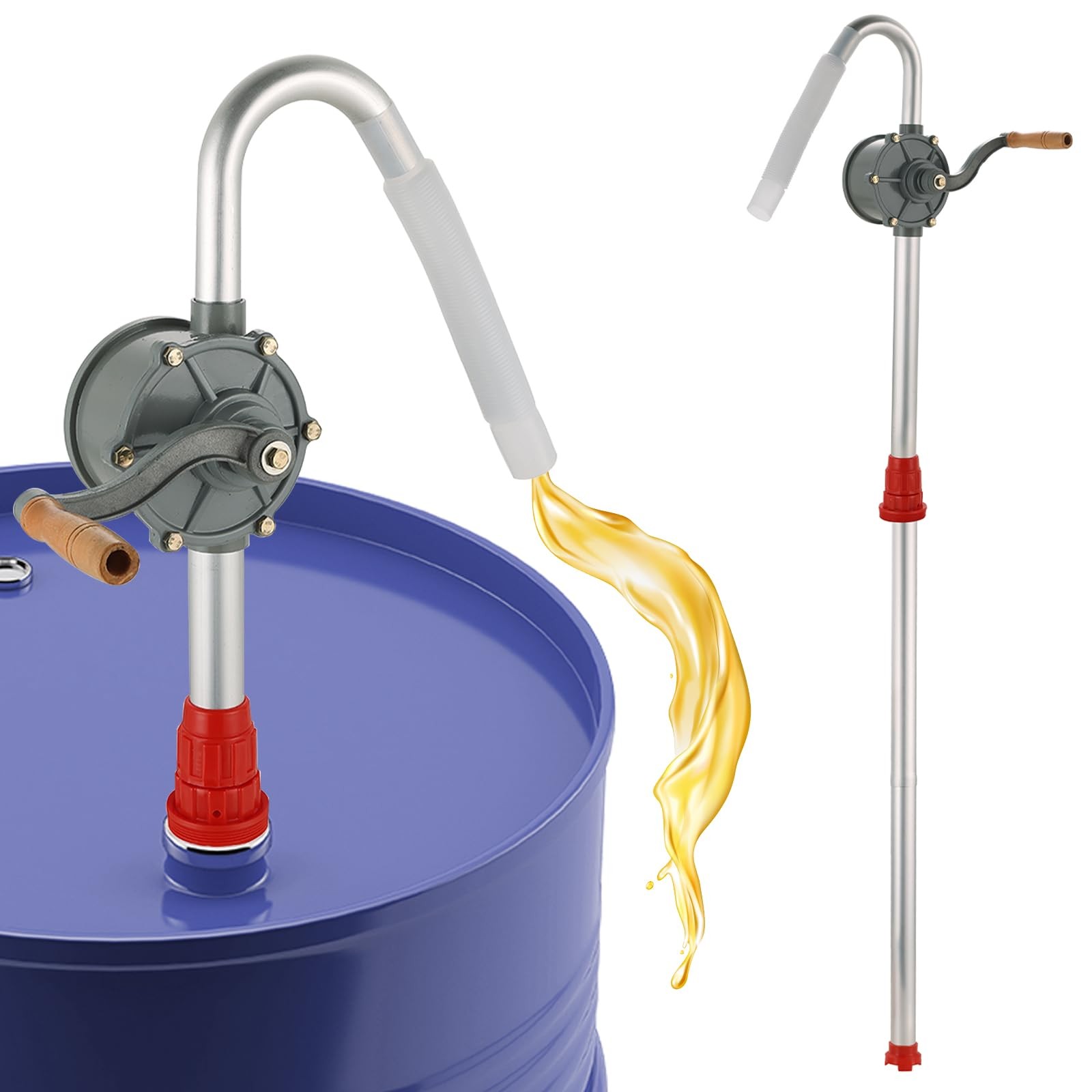 Acymner Aluminum Rotary Hand Barrel Pump | 5 to 55 Gallon Drum Red, Blue