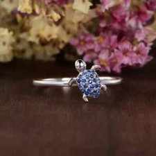 1Ct Round Cut Simulated Sapphire Women Engagement Ring 14k White Gold Plated