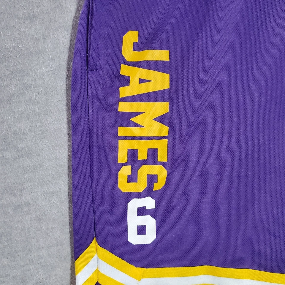 Los Angeles Lakers Men Activewear Shorts Large Purple LeBron James 6 Drawstring - Image 3 of 4