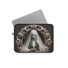 Gothic Victorian Laptop Sleeve, Veiled Woman with Ornate Frame, Mystical Mirror