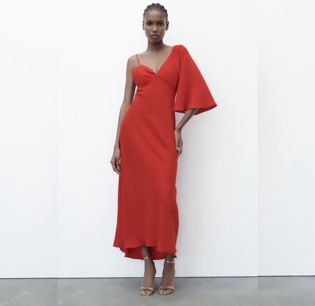 ZARA NWT SIZE S WOMAN SS23 RED ASYMMETRIC MIDI DRESS REF