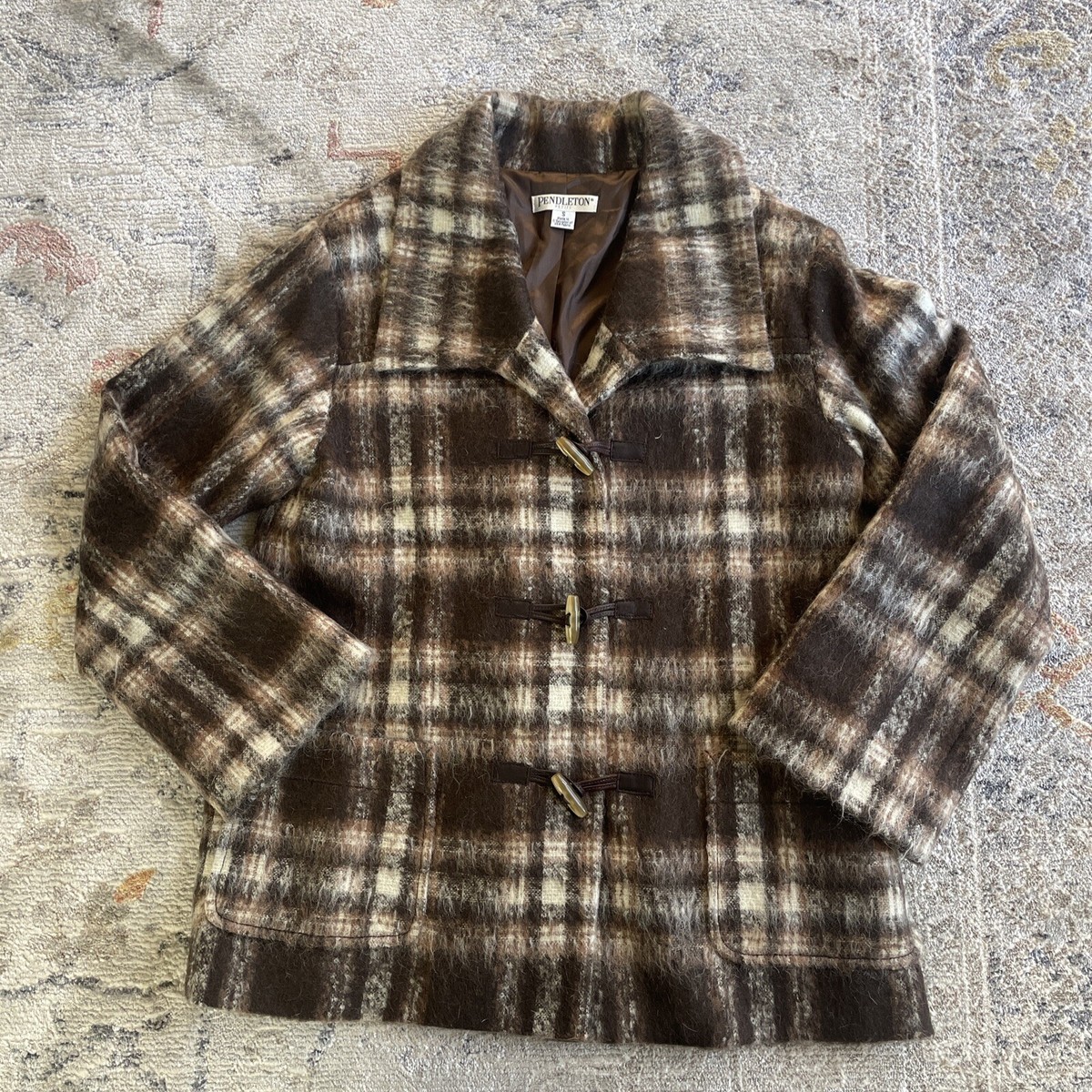 Pendleton Brown Plaid Toggle Duffle Wool Mohair Coat Jacket