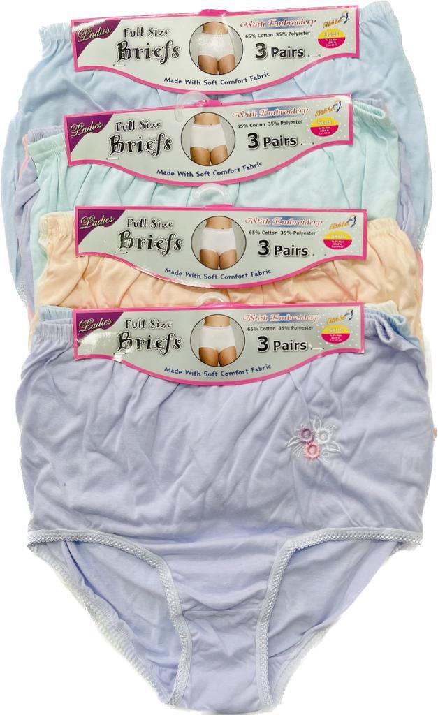 12 Pairs Ladies Floral Briefs - Corner Flower Design, Elastic Waist, Full Size