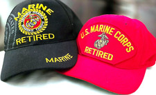 2pc Military Pride Retired Veterans Hat Ballcaps USMC Marine Corps