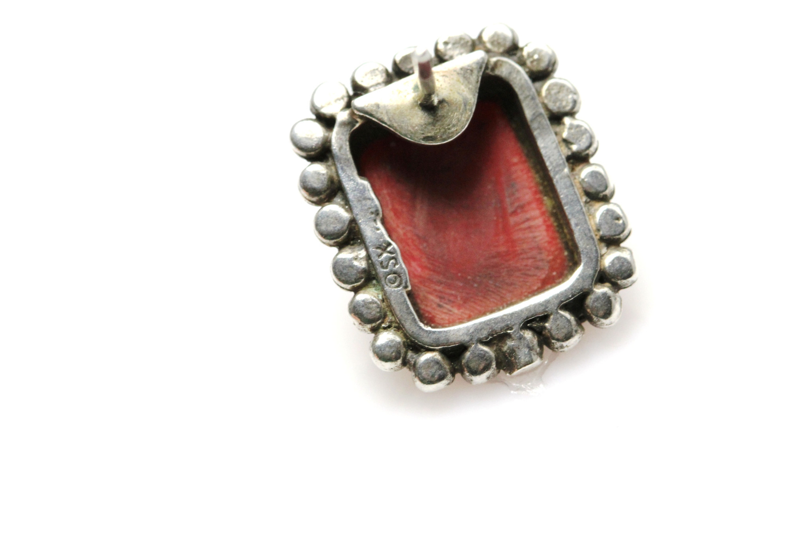 Rectangular Shape Red Stone Sterling Silver 925 E… - image 4