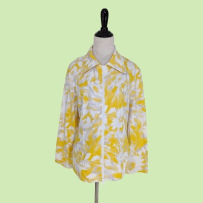 Clara Sun Woo Yellow White Floral Zip Jacket XL