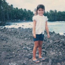 Vintage Polaroid Photo Adorable Happy Child Rock Beach Shore Found Art Snapshot