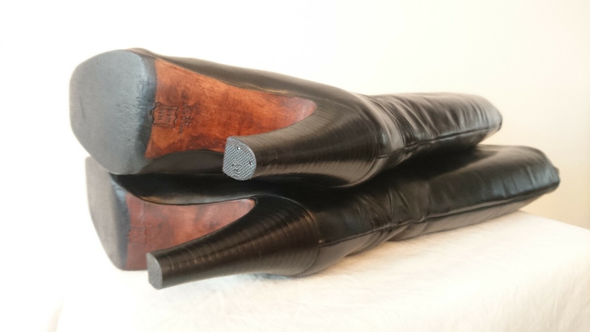 Bottes Genou Vintage 1982 BARGIF Italie - Bordeaux Cuir, Taille 36, Talon 9 Cm - Occasion
