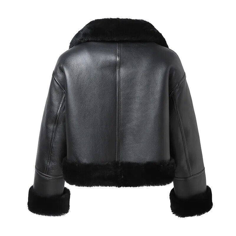 B3 RAF Winter Shearling Jacket for Women - Short Black Real Sheep