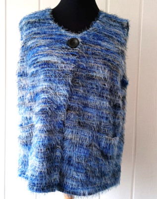 CHALOU Weste, Strickweste, Chenilleweste,  blau melliert, CURVY  Gr.50     Nr.81